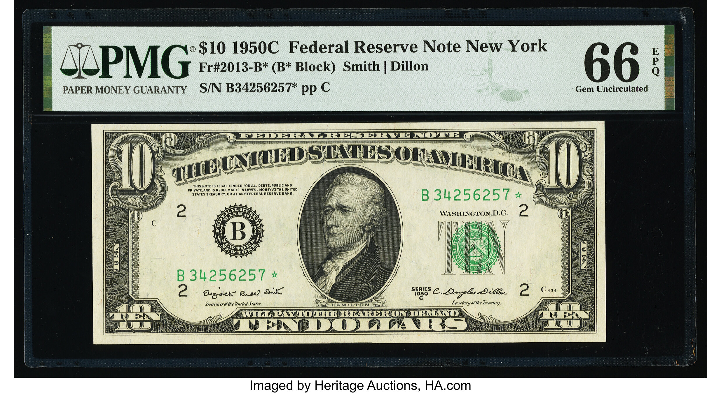 image for: Fr. 2013-B* $10 1950C Federal Reserve Star Note. PMG Gem Uncirculated 66 EPQ....