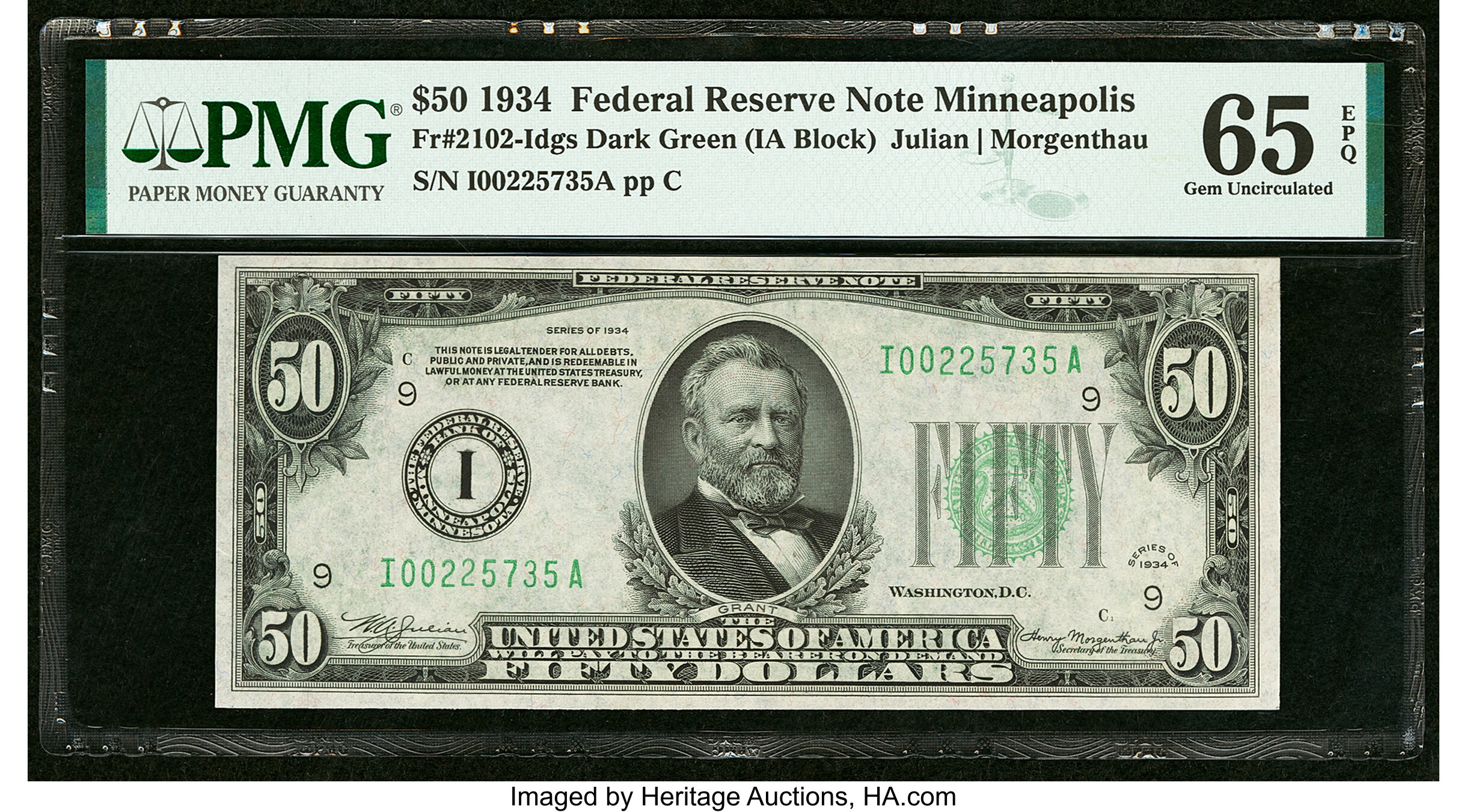 image for: Fr. 2102-I $50 1934 Federal Reserve Note. PMG Gem Uncirculated 65 EPQ....