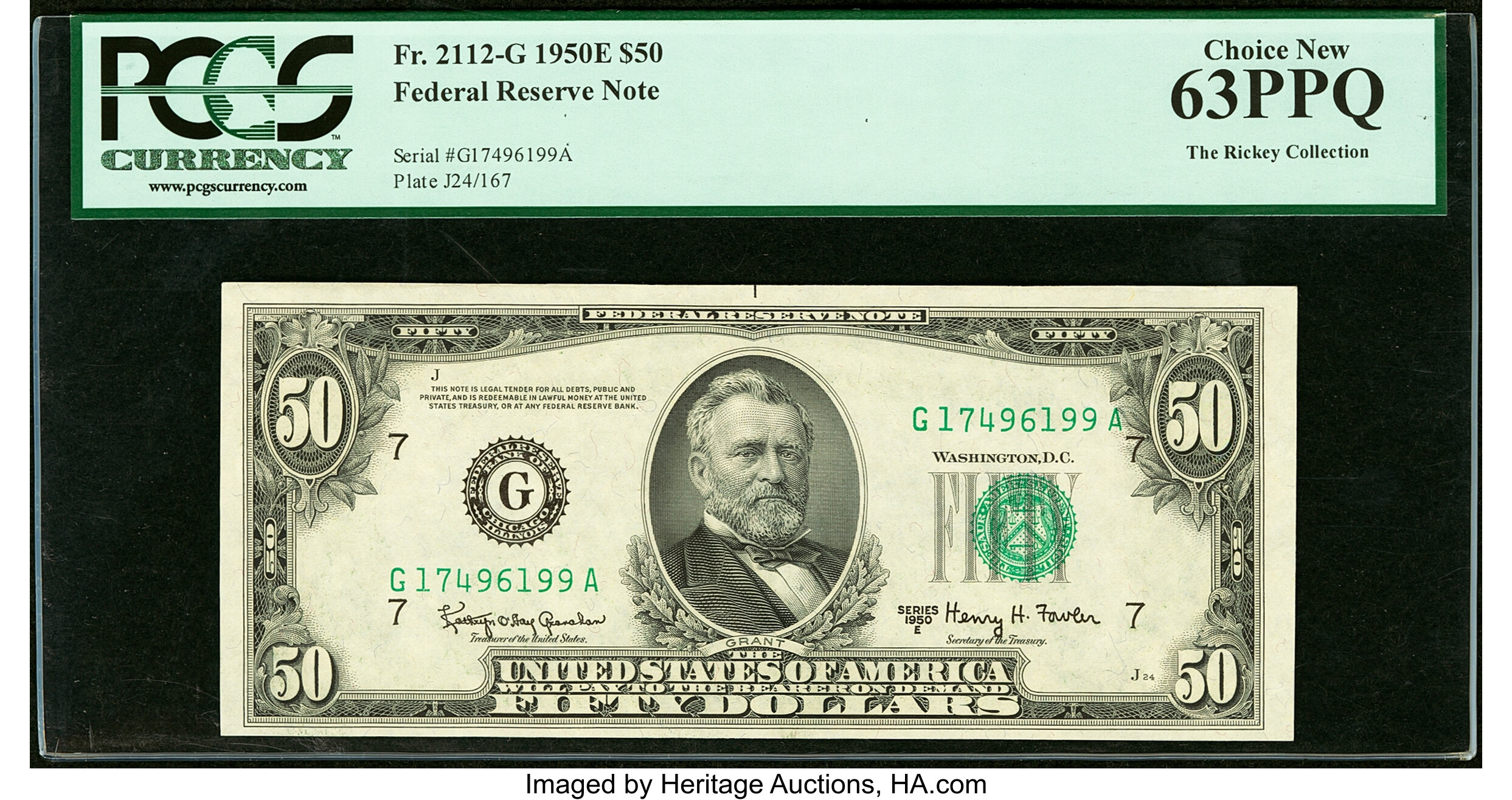 image for: Fr. 2112-G $50 1950E Federal Reserve Note. PCGS Choice New 63PPQ....