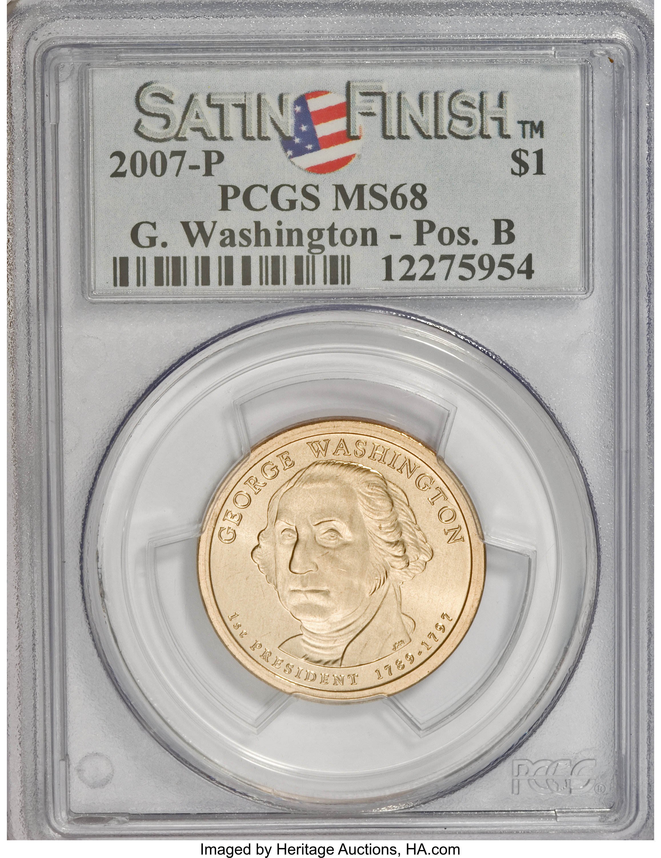 image for: 2007-P $1 George Washington Satin Finish, Pos. B MS68 PCGS. PCGS Population (470/17). NGC Census: (0/0).   (#390547)...