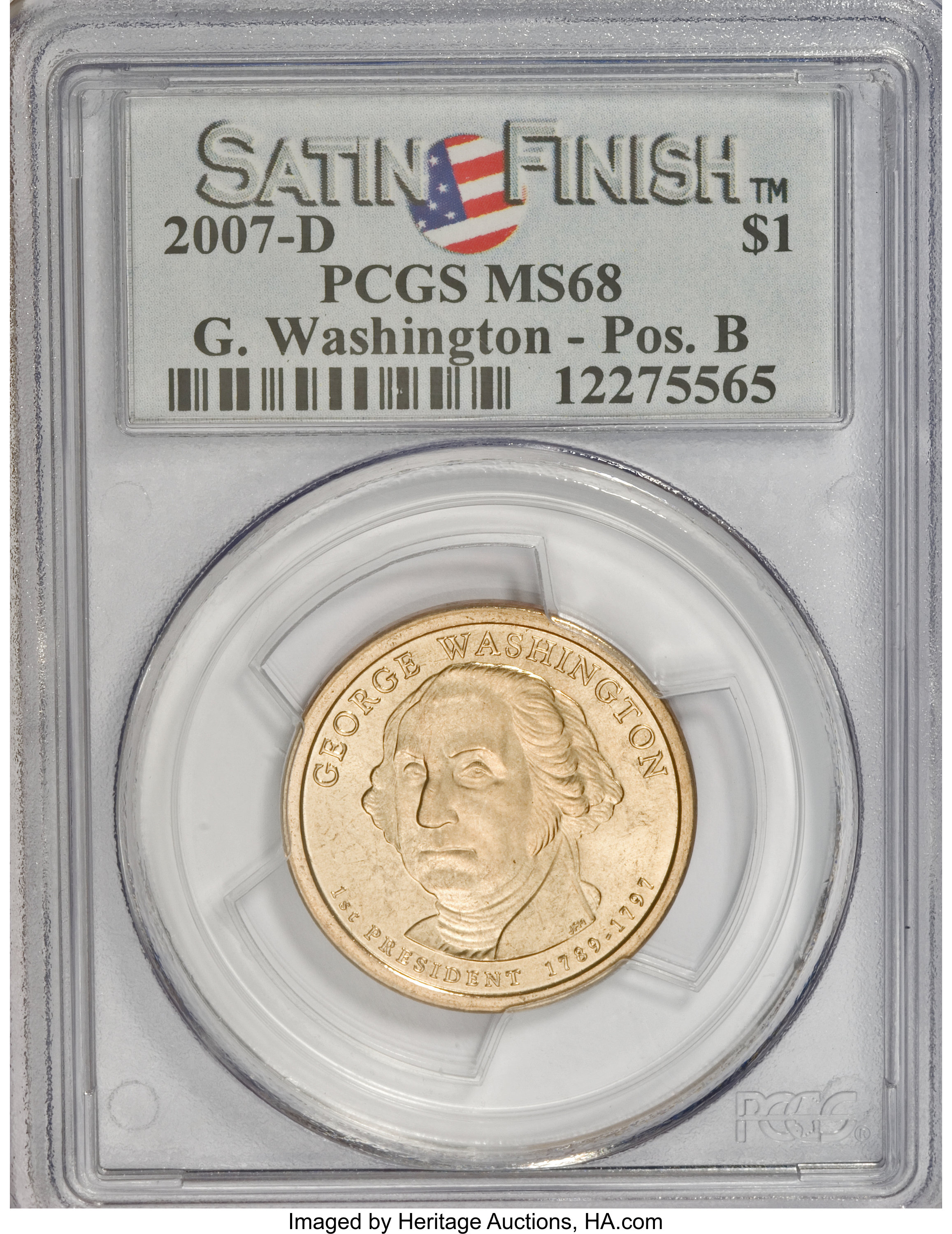 image for: 2007-D $1 George Washington Satin Finish, Pos B MS68 PCGS. PCGS Population (695/96). NGC Census: (0/0).   (#390549)...