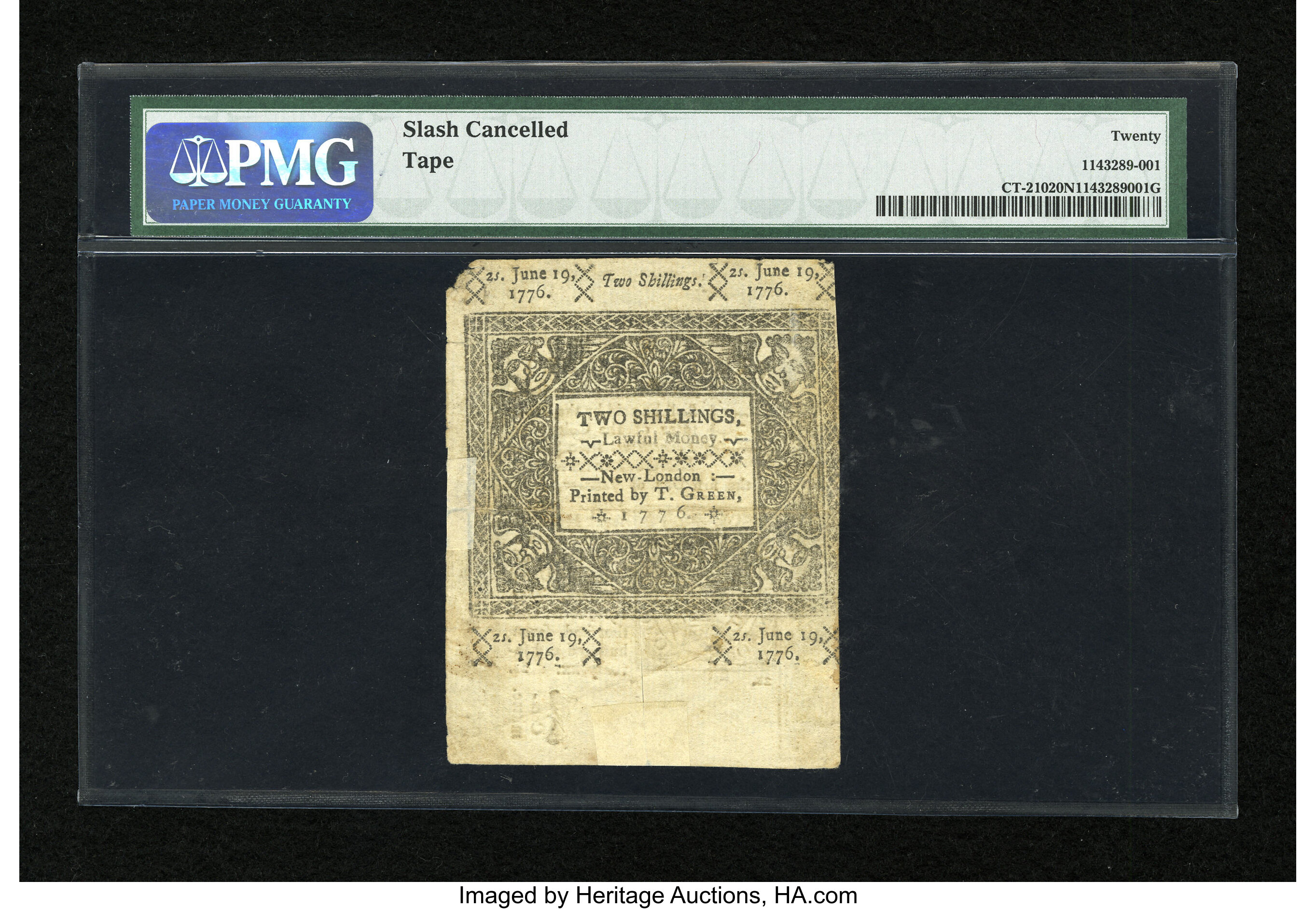 image for: Connecticut June 19, 1776 2s Slash Cancel PMG Net Very Fine 20....