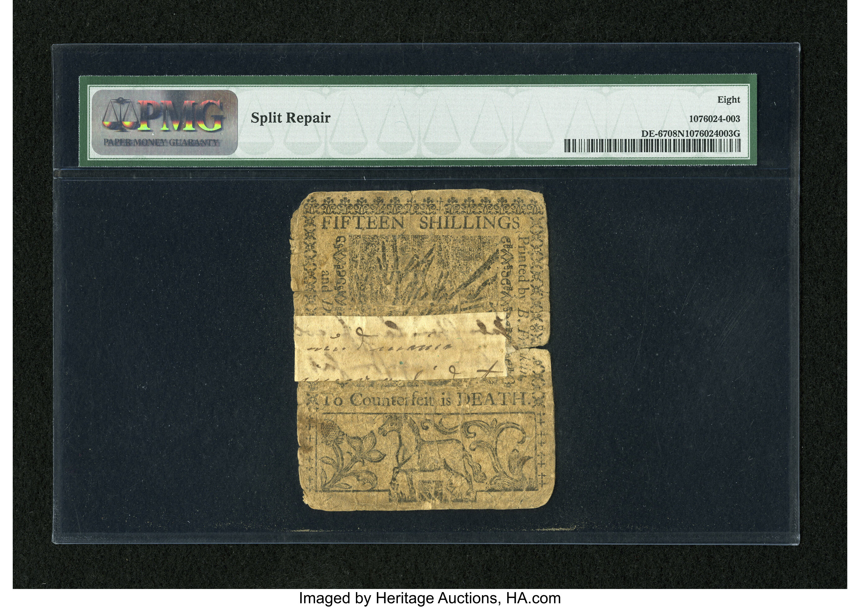 image for: Delaware June 1, 1759 15s PMG Very Good 8 Net....