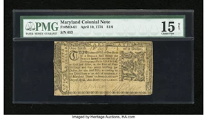 image for: Maryland April 10, 1774 $1/6 PMG Net Choice Fine 15....