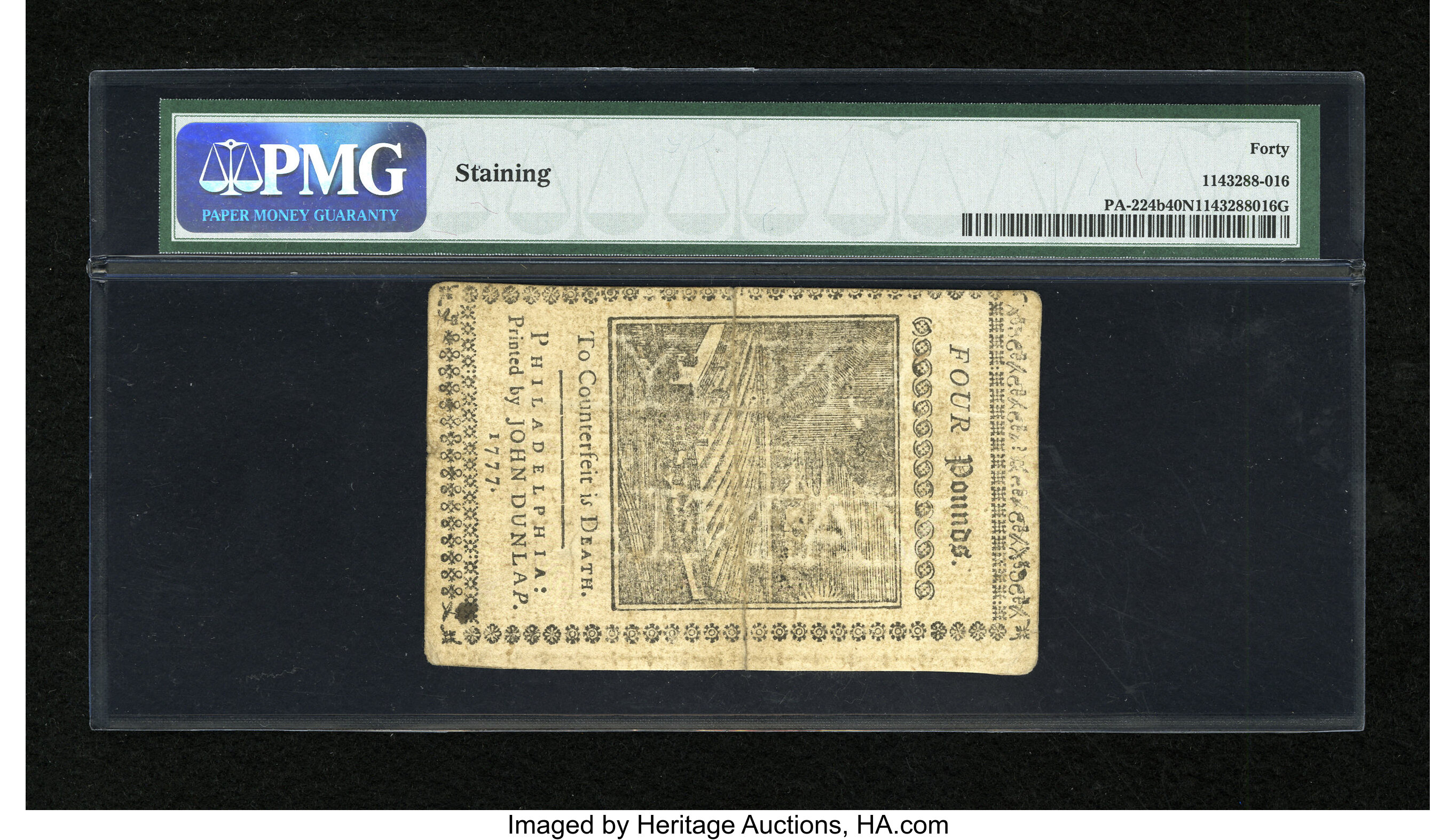 image for: Pennsylvania April 10, 1777 L4 Red and Black PMG Net Extremely Fine 40....