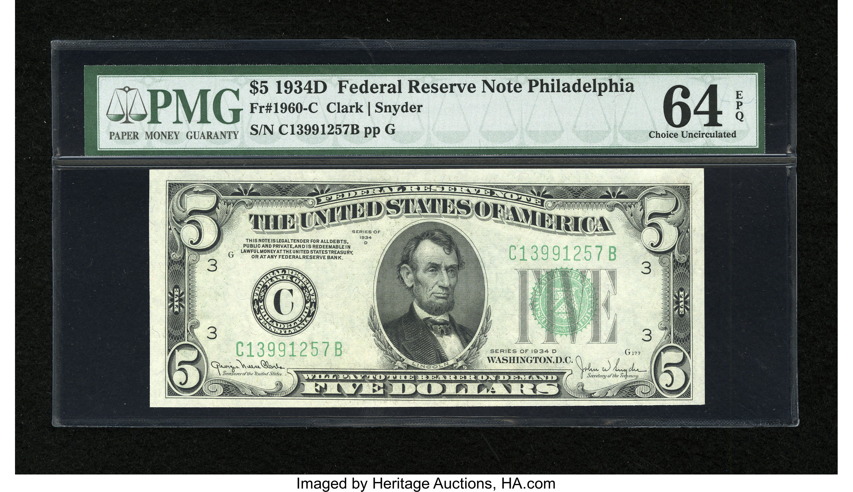 image for: Fr. 1960-C $5 1934D Federal Reserve Note. PMG Choice Uncirculated 64 EPQ....