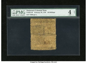 image for: Delaware February 28, 1746 20s PMG Good 4 Net....