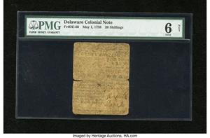 image for: Delaware May 1, 1758 20s PMG Good 6 Net....