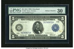 image for: Fr. 856 $5 1914 Federal Reserve Note PMG Very Fine 30....