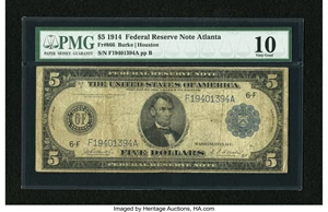 image for: Fr. 866 $5 1914 Federal Reserve Note PMG Very Good 10....