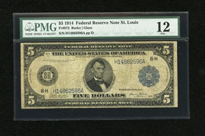 image for: Fr. 873 $5 1914 Federal Reserve Note PMG Fine 12....