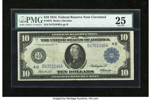 image for: Fr. 916 $10 1914 Federal Reserve Note PMG Very Fine 25....