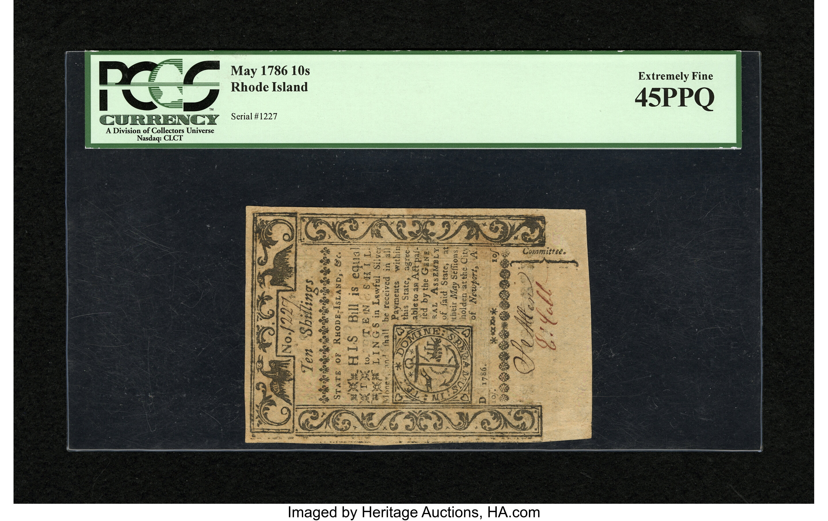 image for: Rhode Island May 1786 10s PCGS Extremely Fine 45PPQ....