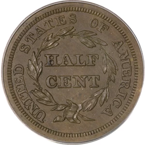image for: 1856 1/2 C PR64 Brown PCGS....