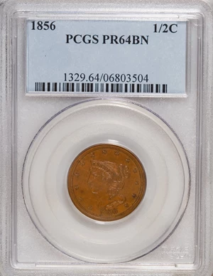 image for: 1856 1/2 C PR64 Brown PCGS....