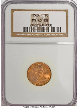 image for: 1926 1C MS65 Red and Brown NGC. NGC Census: (24/5). PCGS Population (28/3). Mintage: 157,088,000. Numismedia Wsl. Price for...