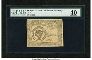 image for: Continental Currency April 11, 1778 $8 PMG Extremely Fine 40....
