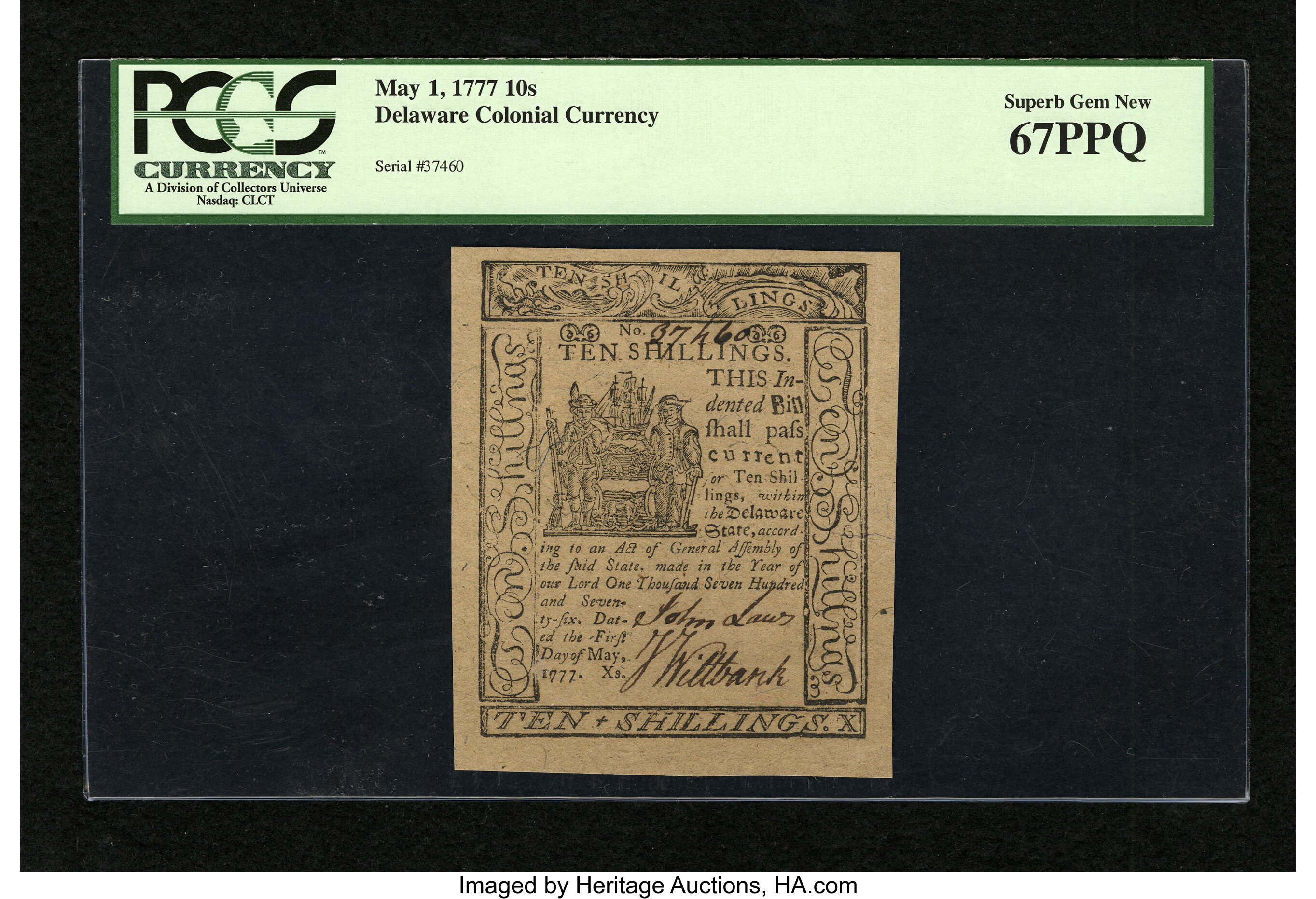 image for: Delaware May 1, 1777 10s PCGS Superb Gem New 67PPQ....