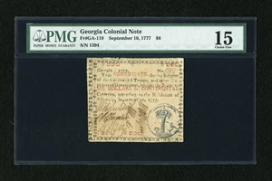 image for: Georgia September 10, 1777 $6 PMG Choice Fine 15....