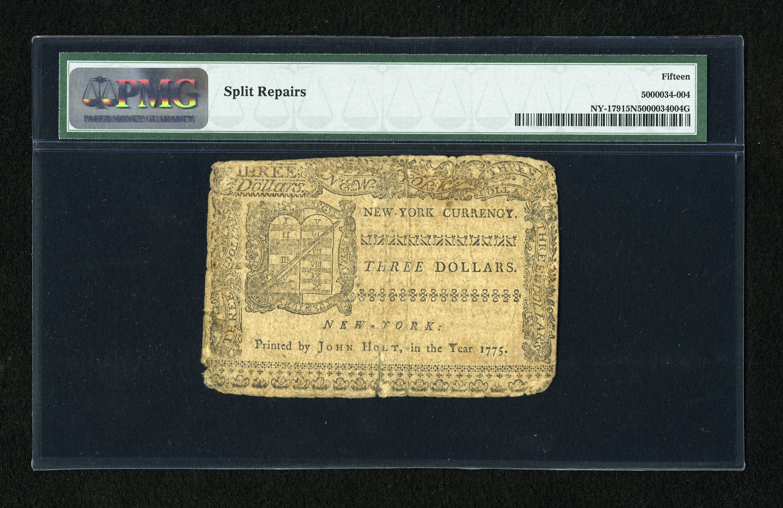 image for: New York September 2, 1775 $3 PMG Choice Fine 15 Net....