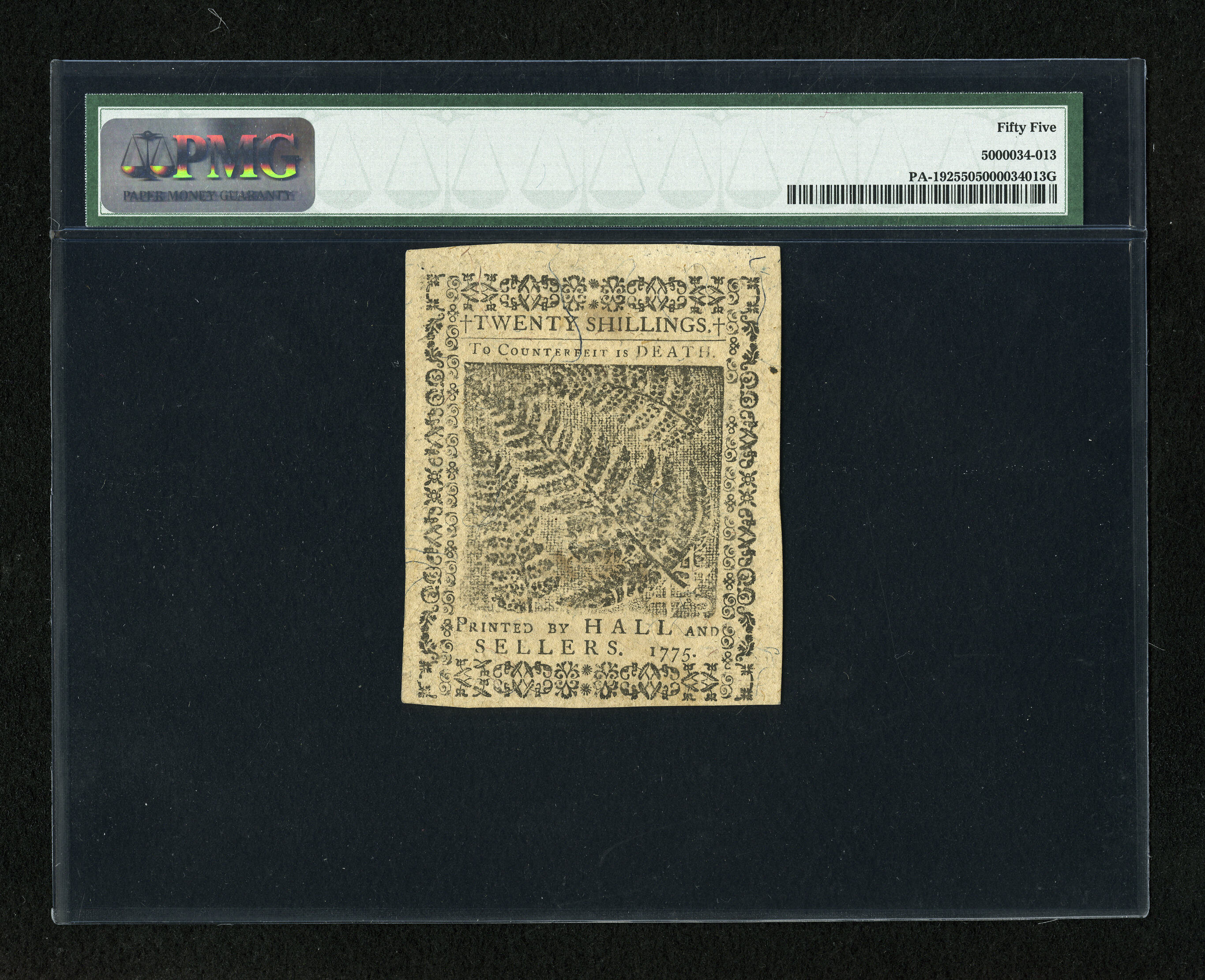 image for: Pennsylvania October 25, 1775 20s PMG About Uncirculated 55....