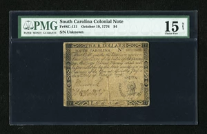 image for: South Carolina October 19, 1776 $4 PMG Choice Fine 15 Net....
