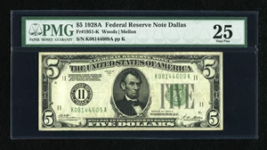 image for: Fr. 1951-K $5 1928A Federal Reserve Note. PMG Very Fine 25....