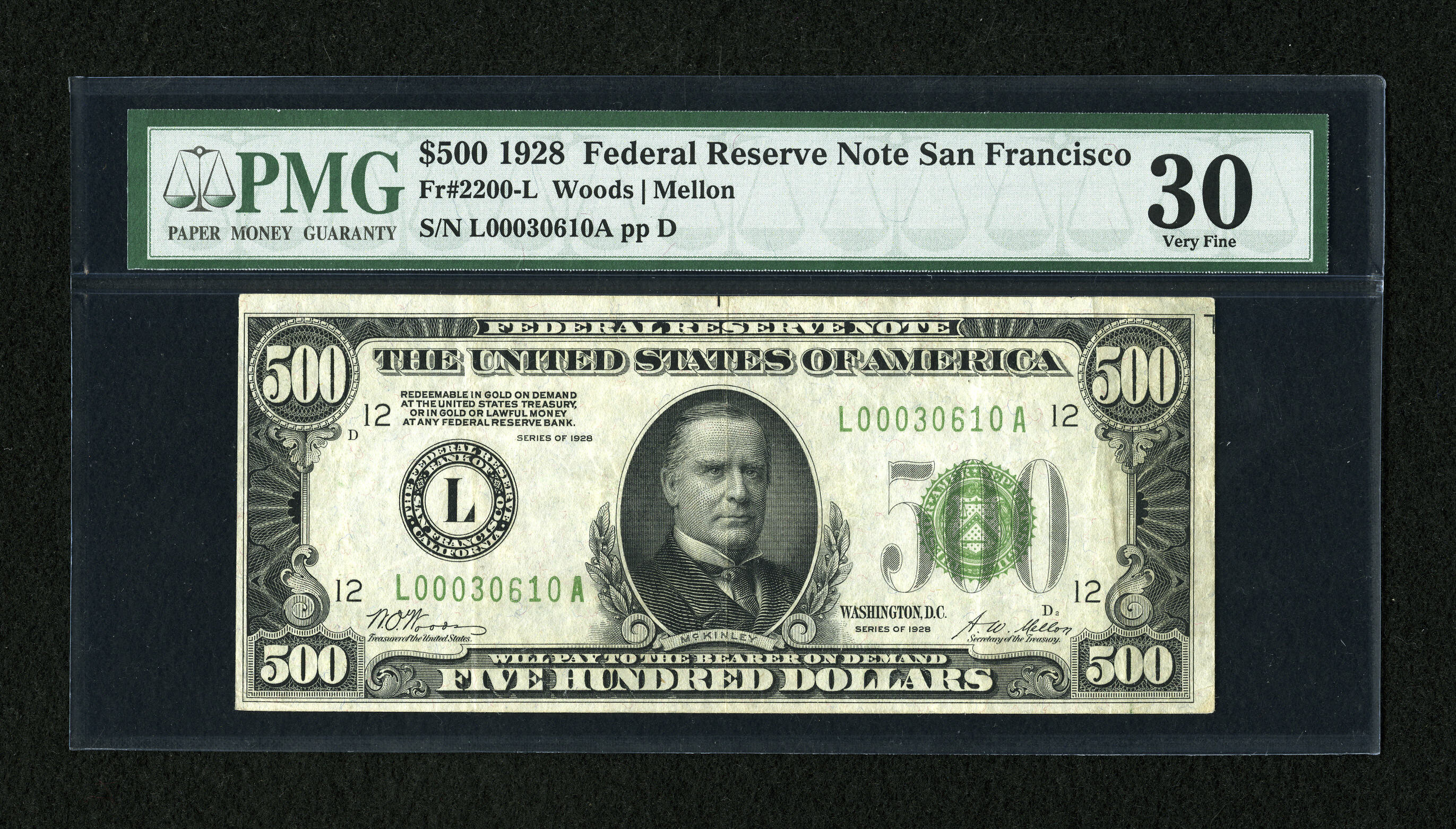image for: Fr. 2200-L $500 1928 Federal Reserve Note. PMG Very Fine 30....