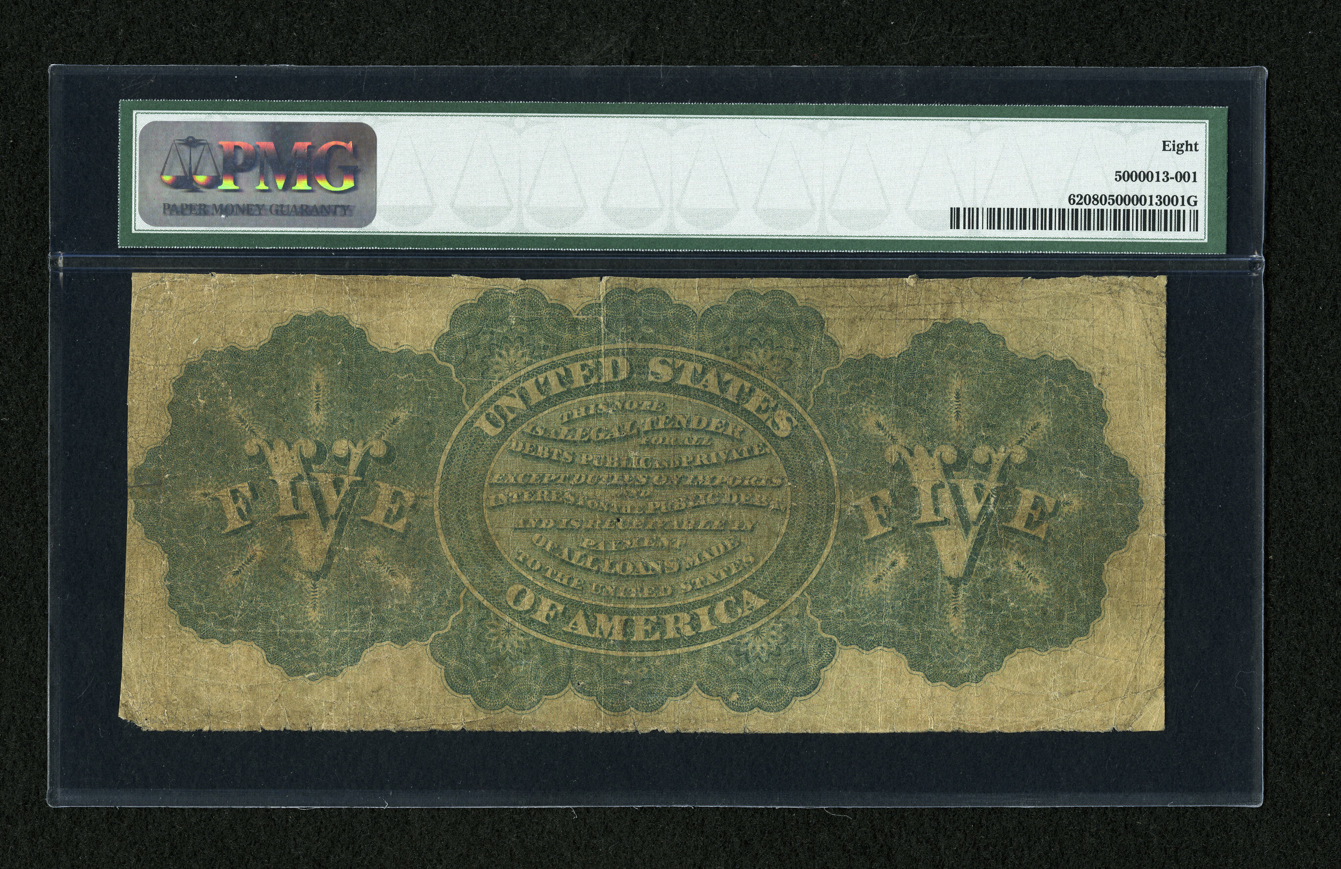 image for: Fr. 62 $5 1862 Legal Tender PMG Very Good 8....