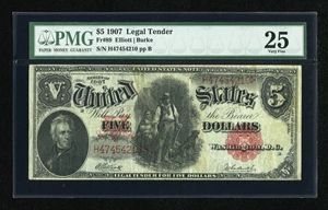 image for: Fr. 89 $5 1907 Legal Tender PMG Very Fine 25....