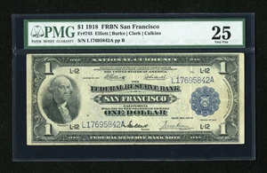 image for: Fr. 745 $1 1918 Federal Reserve Bank Note PMG Very Fine 25....