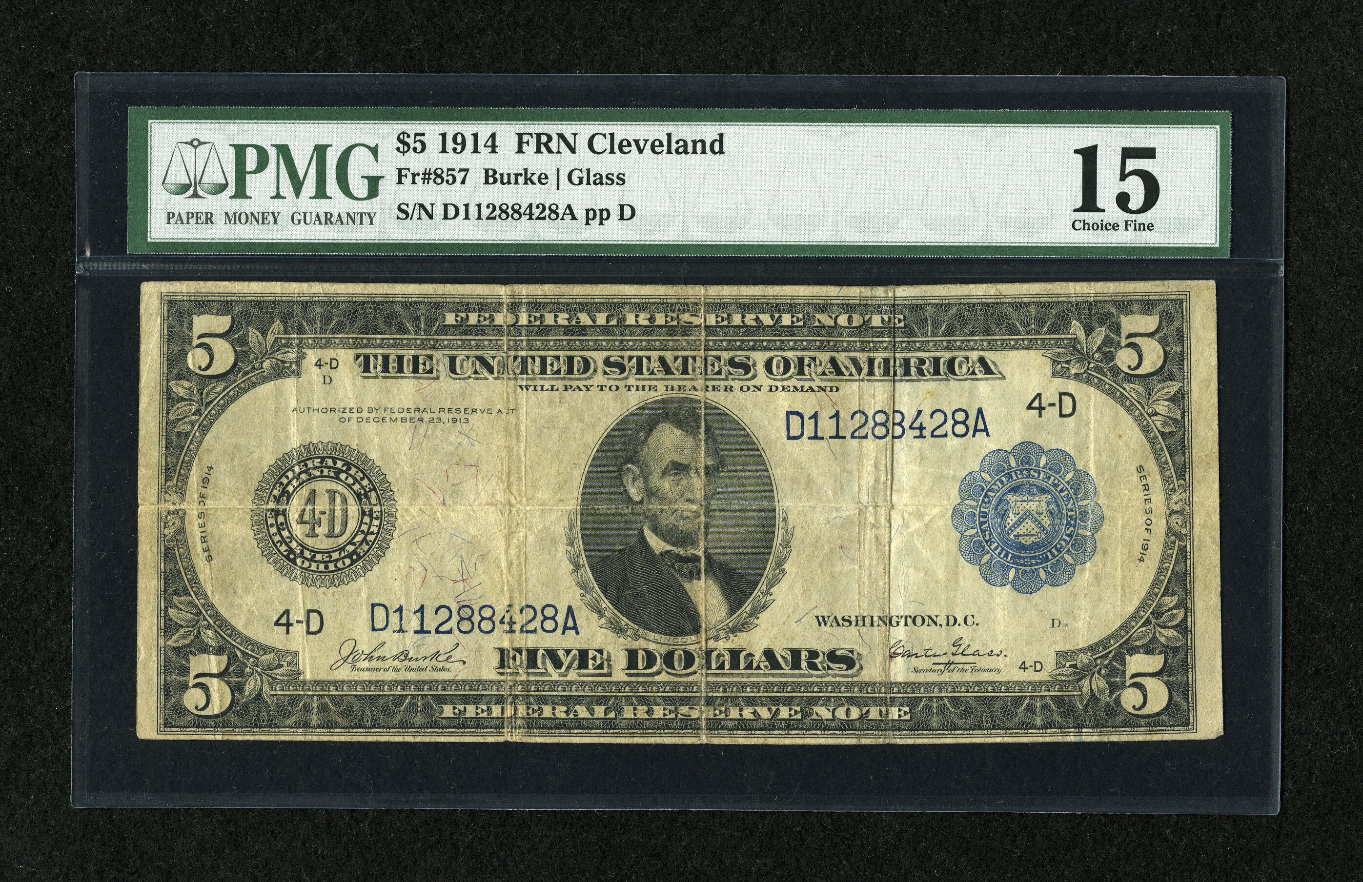 image for: Fr. 857 $5 1914 Federal Reserve Note PMG Choice Fine 15....