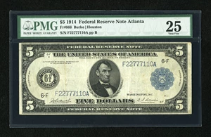 image for: Fr. 866 $5 1914 Federal Reserve Note PMG Very Fine 25....