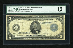 image for: Fr. 889 $5 1914 Federal Reserve Note PMG Fine 12....