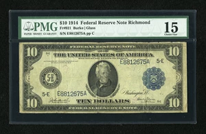image for: Fr. 921 $10 1914 Federal Reserve Note PMG Choice Fine 15....