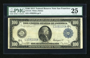 image for: Fr. 1131 $100 1914 Federal Reserve Note PMG Very Fine 25....