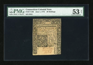 image for: Connecticut June 1, 1775 20s PMG About Uncirculated 53 Net....