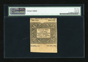image for: Connecticut June 1, 1775 20s PMG About Uncirculated 53 Net....