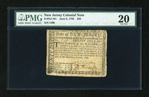 image for: New Jersey June 9, 1780 $20 PMG Very Fine 20....