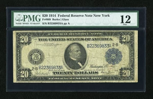 image for: Fr. 969 $20 1914 Federal Reserve Note PMG Fine 12....