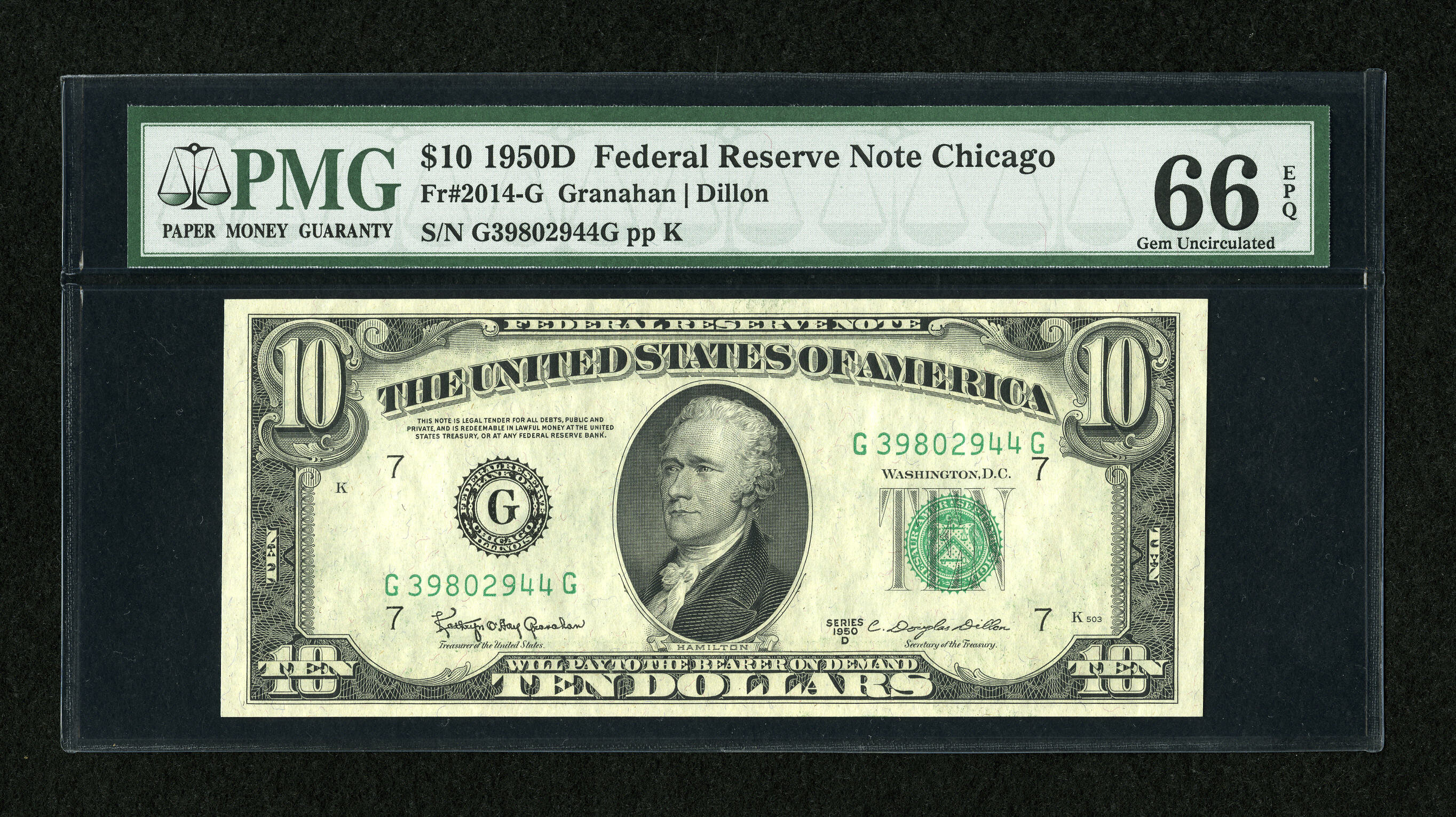 image for: Fr. 2014-G $10 1950D Federal Reserve Note. PMG Gem Uncirculated 66 EPQ....