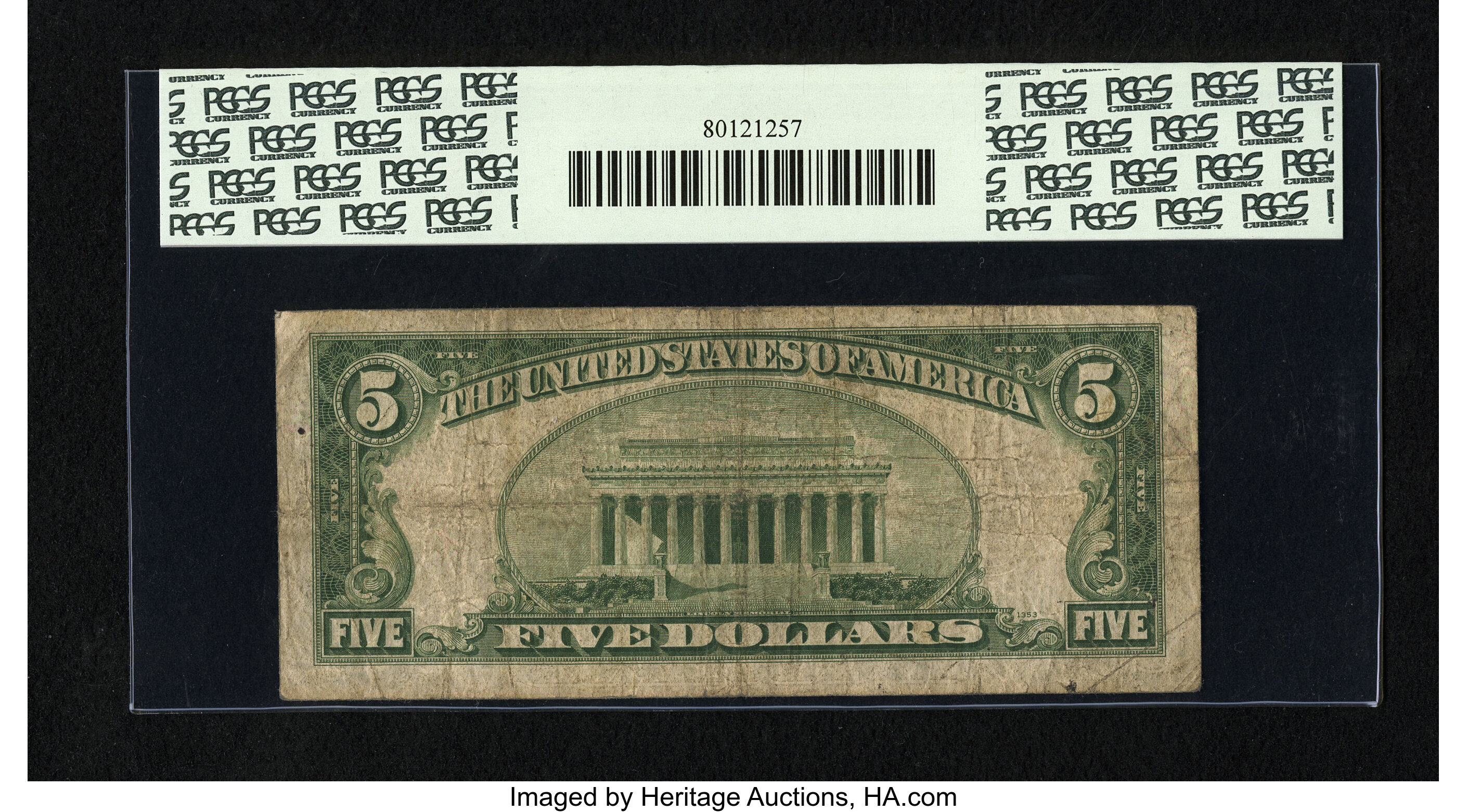 image for: Fr. 1956-D* $5 1934 Dark Green Seal Mule Federal Reserve Star Note. PCGS Fine 12....