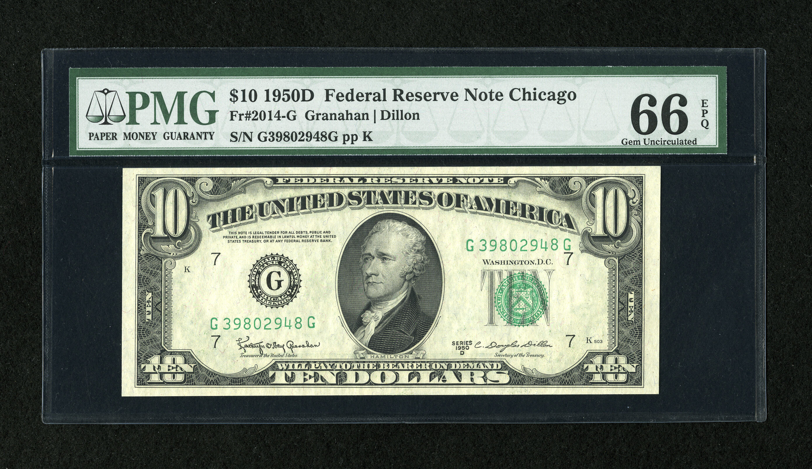 image for: Fr. 2014-G $10 1950D Federal Reserve Note. PMG Gem Uncirculated 66 EPQ....