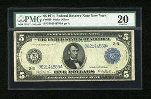 image for: Fr. 849 $5 1914 Federal Reserve Note PMG Very Fine 20....