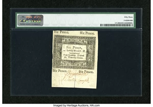image for: Connecticut June 19, 1776 6d Slash Cancel PMG About Uncirculated 53....