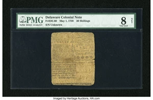 image for: Delaware May 1, 1758 20s PMG Net Very Good 8....