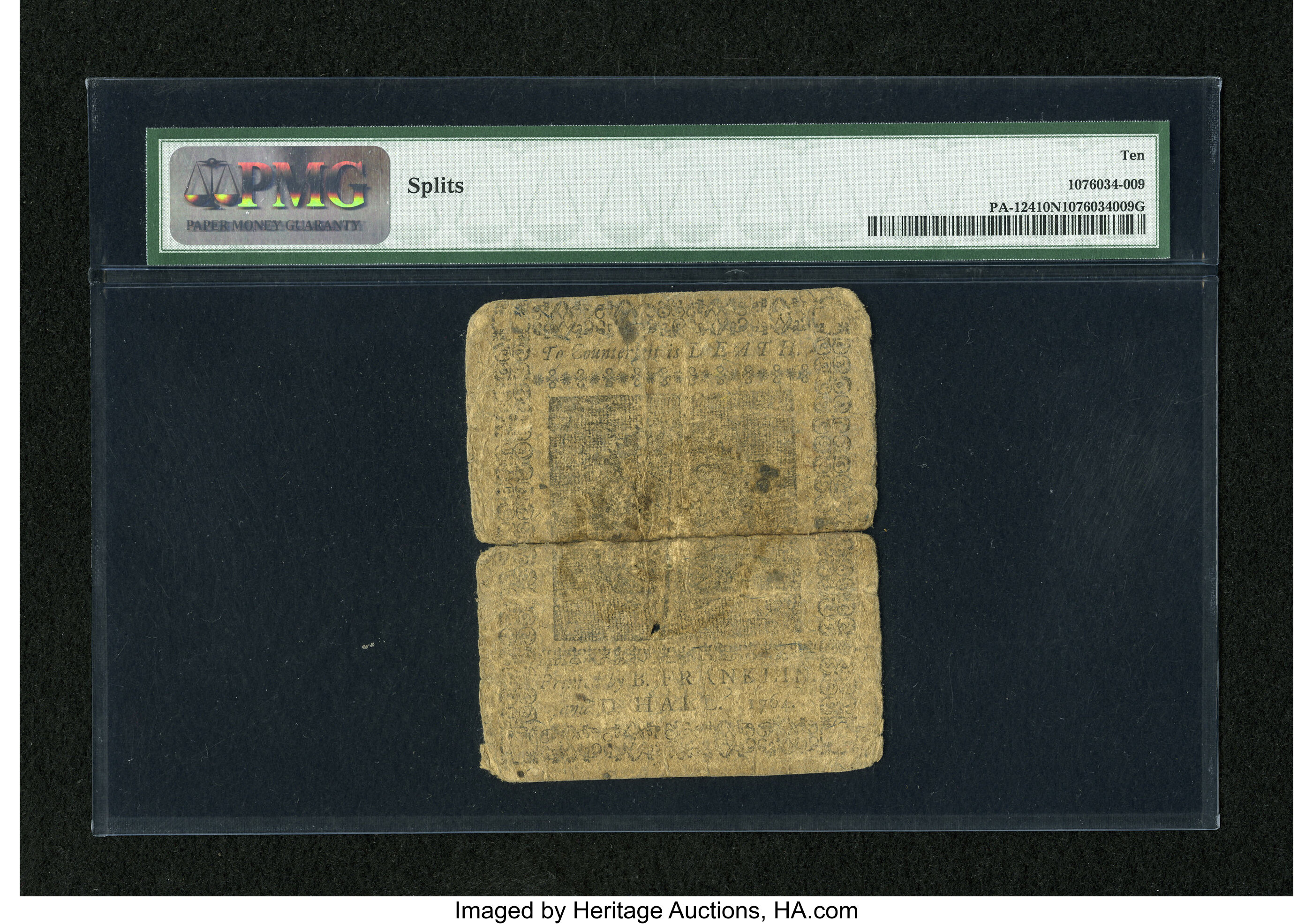 image for: Pennsylvania June 18, 1764 10s PMG Very Good 10 Net....