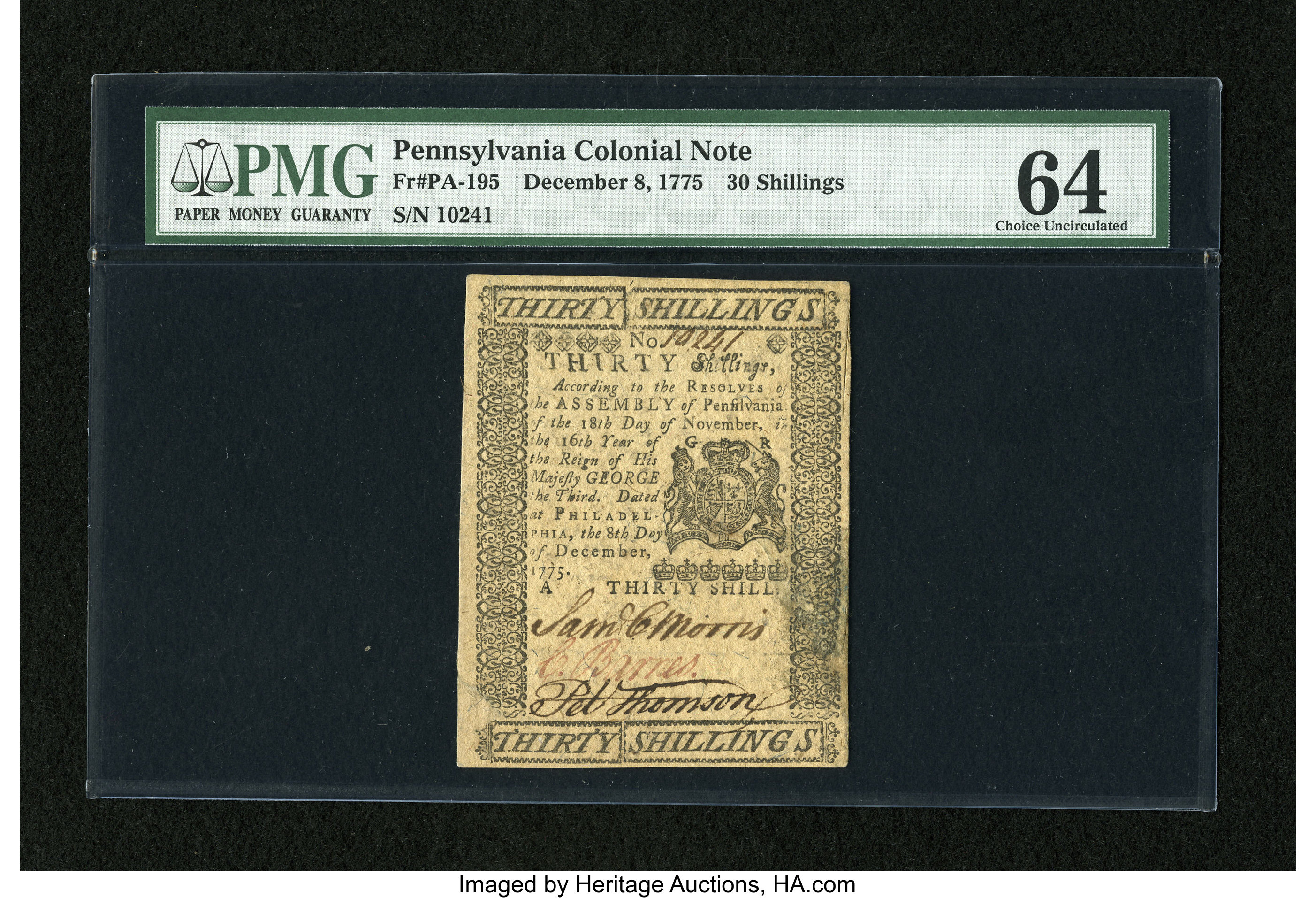 image for: Pennsylvania December 8, 1775 30s PMG Choice Uncirculated 64....