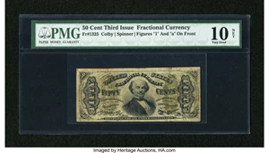 image for: Fr. 1325 50c Third Issue Spinner PMG Net Very Good 10....