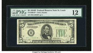 image for: Fr. 1960-H* $5 1934D Federal Reserve Note. PMG Fine 12....